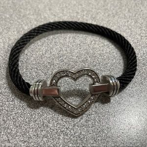 Brighton Bracelet Silver Heart with Black Cord